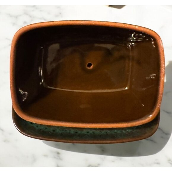 Vintage Style Home Essentials Porcelain Butter Dish With Lid Brown & Green Glaz - Picture 3 of 5